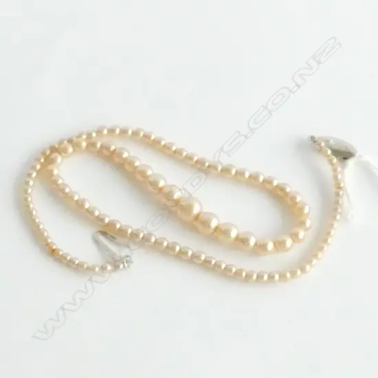 PEARLS, SINGLE STRAND, GRADUATED, STERLING SILVER CLASP, 430mm