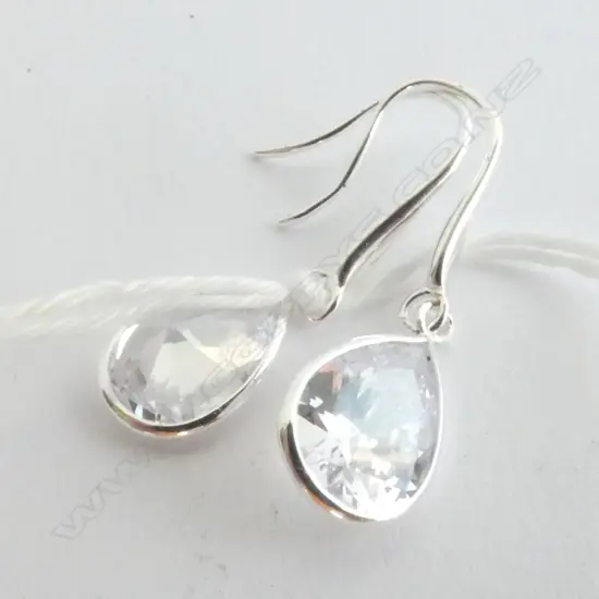 EARRINGS, STERLING SILVER, WHITE STONES, VERY ELEGANT