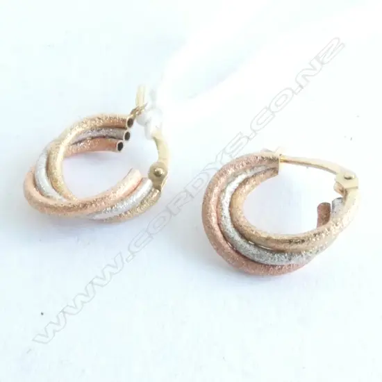 EARRINGS, SOLID 9ct GOLD, STUNNING DESIGNS AND 3 DIFFERENT COLOURED GOLD