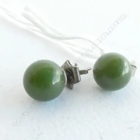 VINTAGE STERLING SILVER EARRINGS, JADE