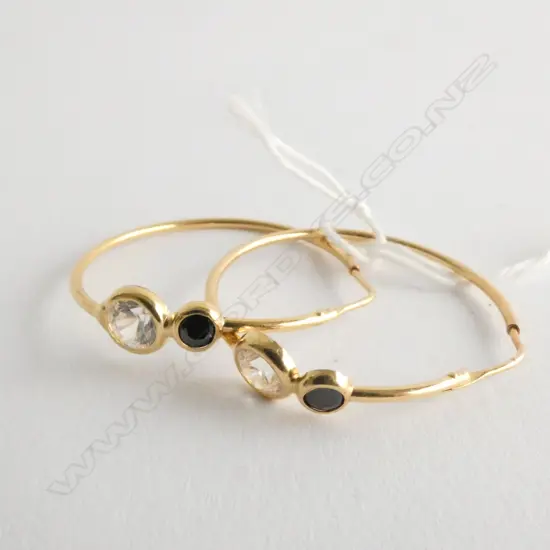 EARRINGS, HOOPS, 18ct GOLD, BLUE AND WHITE STONES, 3.8gm TOTAL