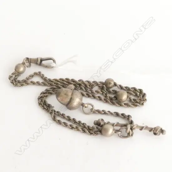 FRENCH ANTIQUE SILVER WATCH CHAIN & ACORN, C1800 L. 470MM