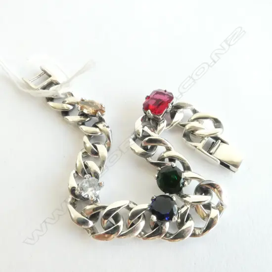 SILVER FLAT CURB LINK BRACELET PLAIN PUSH-IN CLASP 29gms