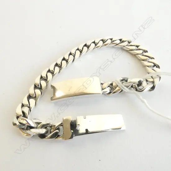 SILVER FLAT CURB LINK BRACELET PLAIN PUSH-IN CLASP 36gms