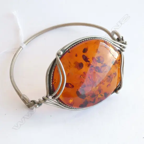 AMBER AND SILVER SCARF HOLDER L. 65MM