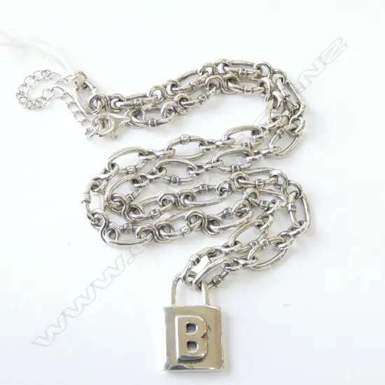 SILVER CHAIN LINK NECKLACE WITH BALENCIAGA LOCKET PENDANT 34gms