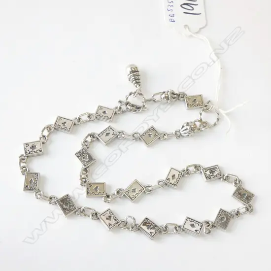SILVER PLAYING CARD CHARM LINK NECKLACE 44gms