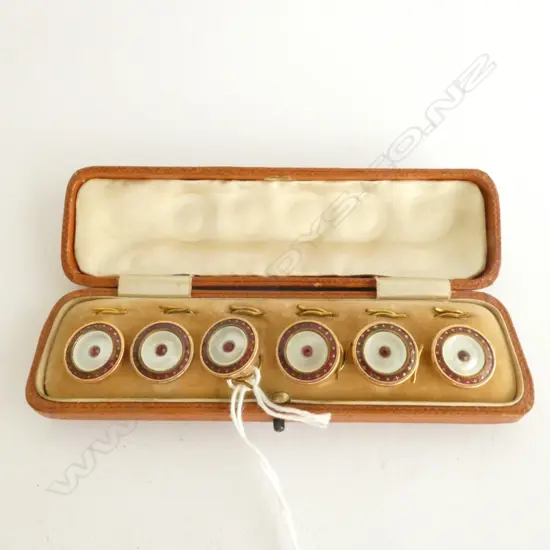 SET OF ENAMELLED BUTTONS, ANTIQUE, c.1910, IN ORIGINAL CASE, NEVER USED, IMMACULATE CONDITION