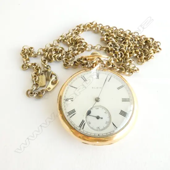 14CT GOLD ELGIN POCKET WATCH 55gm INCLUDING MOVEMENT, (CHAIN IS COSTUME)