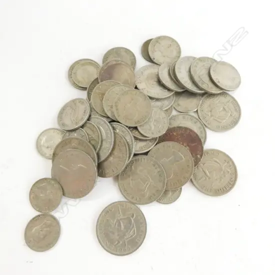 COINS, BAG OF OLD NZ SIXPENCES (15) AND SHILLINGS (22) AND THREEPENCES (13)
