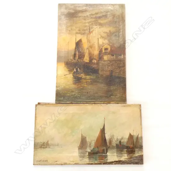 J CLAYTON AND H LEVER (2) OIL ON CANVAS  MARITIME SCENES, unframed .250 x 455mm