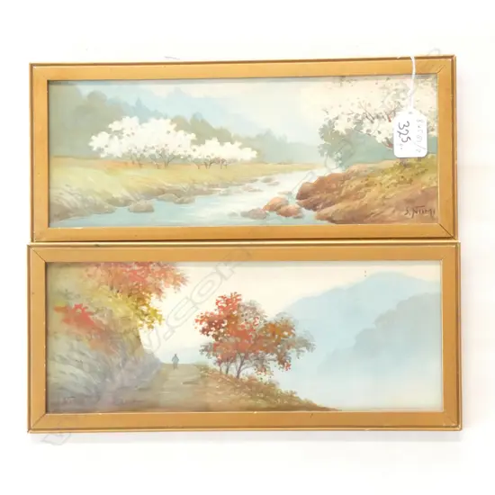 PAIR JAPANESE LANDSCAPE W/C’S   SIGNED S NUMI?  110 x 285mm