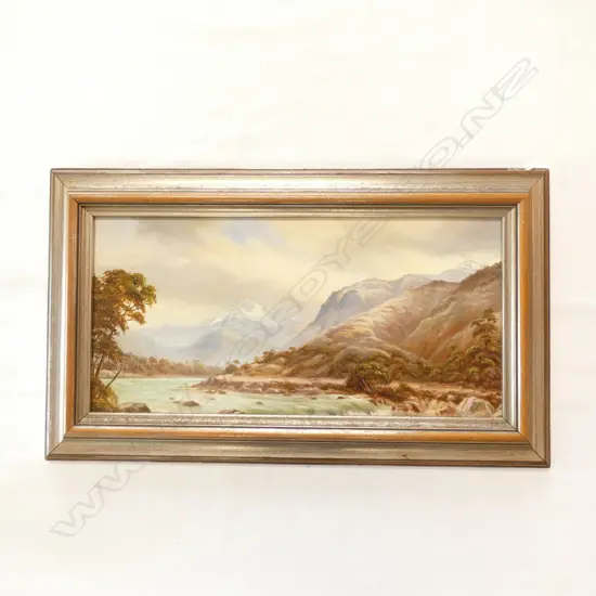 JOZEF (JOS)KIVITS, SOUTH ISLAND MOUNTAINS AND RIVER LANDSCAPE OIL, SIGNED  275 X 575MM