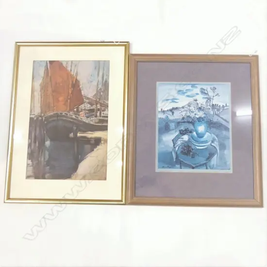 2 FRANCES HODGKINS PRINTS; LANDSCAPE & BOAT 510 X 330MM