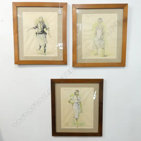 3 FRAMED WATERCOLOUR & PENCIL COSTUME DESIGNS FOR 'PORGY & BESS' by DAVID BETHEL M.B.E. 