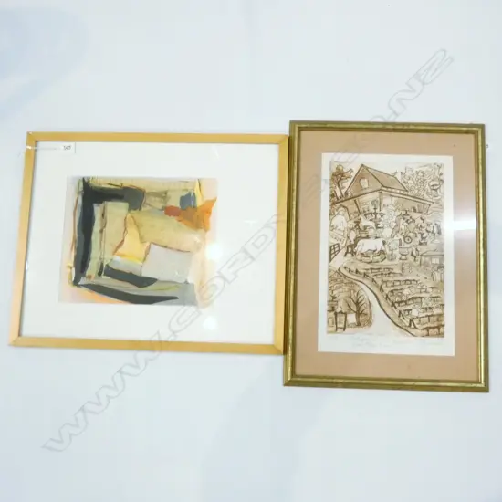 SIGNED PRINT 'ANTIQUES IN THE VINEYARD' 6/25 340 X 220MM + SUSAN DURFEE MIXED MEDIA COLLAGE