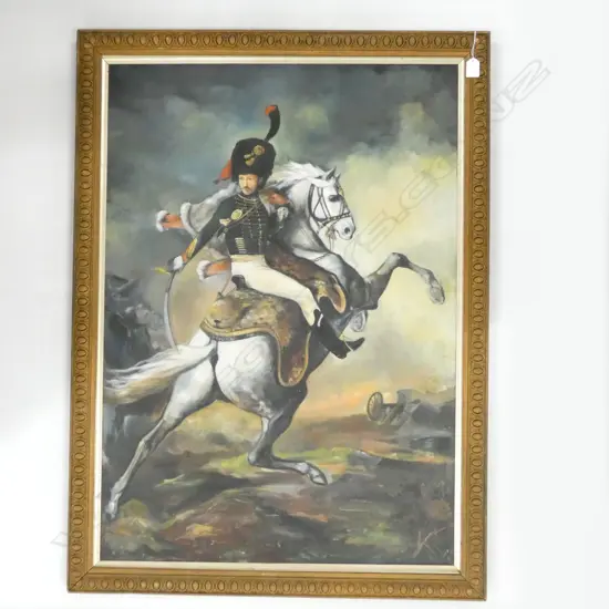 CAVALRY MAN ON HORSE SIGNED OIL 950 X 670MM