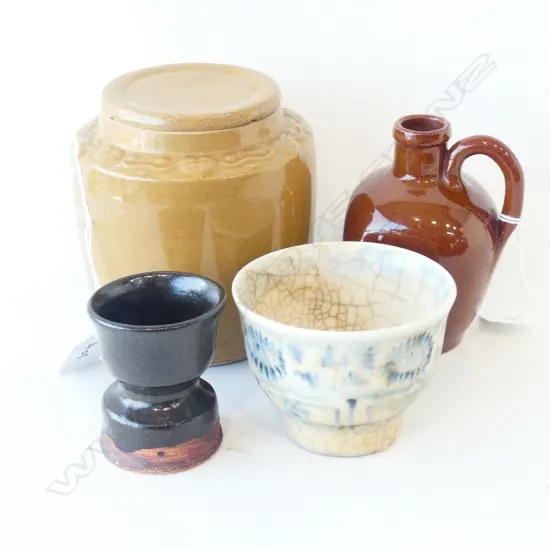 4 CHINESE CERAMIC PCES; GINGER JAR, 2 SMALL VESSELS, JUG