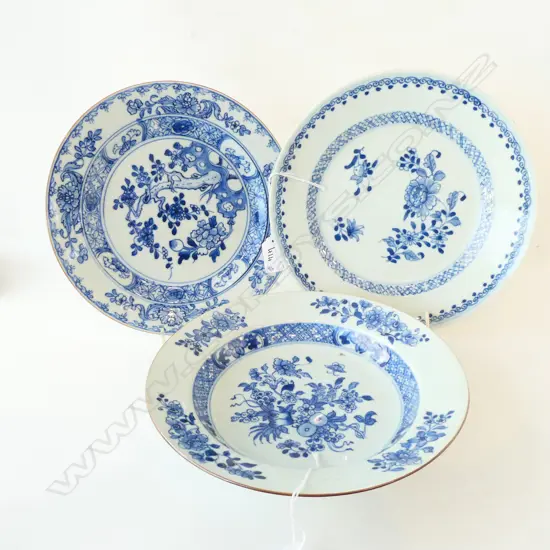 3 ANTIQUE CHINESE B/W PLATES 235MM DIA