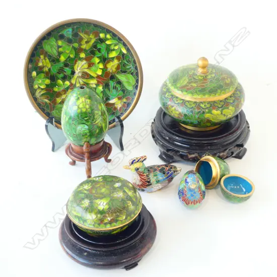 7 ASST CLOISONNE DISHES/EGGS ETC 