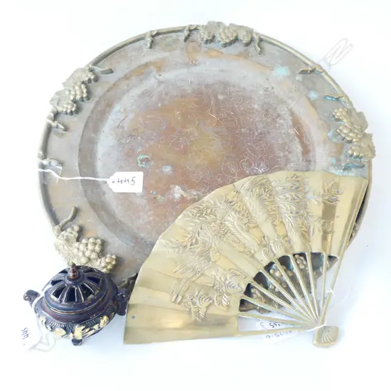 BRASS PLATE (DIA. 360MM) FAN (285MM)  & INCENSE BURNER H. 85MM