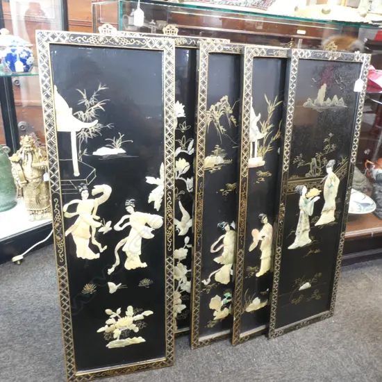 5 CHINESE BLACK LACQUER + M.O.P ETC PANELS H 920 MM