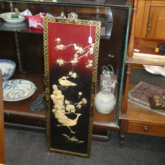 CHINESE LACQUER PANEL WITH PEACOCK DECORATION H 920 MM