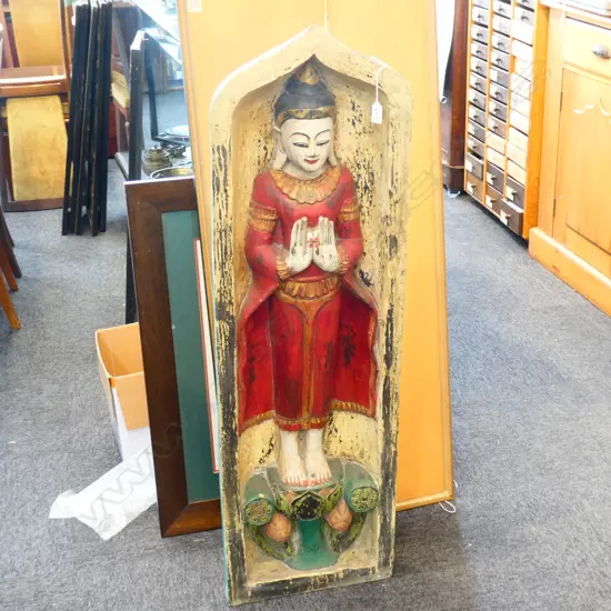 VINTAGE WOODEN CARVED INDIAN TEMPLE STATUE. H. 1160MM