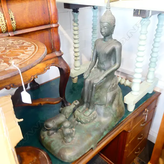 LG VINTAGE ORIENTAL GREEN METAL BUDDHA STATUE 610 X 760 X 310MM