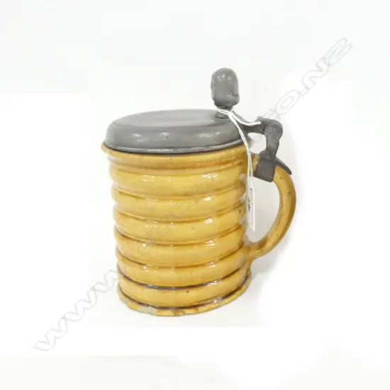 ANTIQUE YELLOW CERAMIC TANKARD H. 165MM