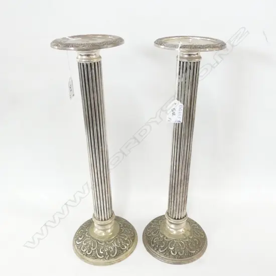 PR OLD THAI SILVER CANDLE HOLDERS H. 410MM SOME WEAR TO SILVER