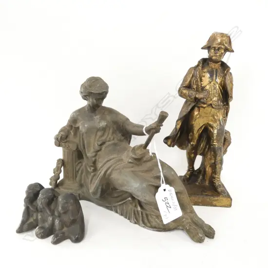 METAL FIGURE OF NAPOLEON/3 MONKEYS + CLASSICAL FIGURE H 220 MM
