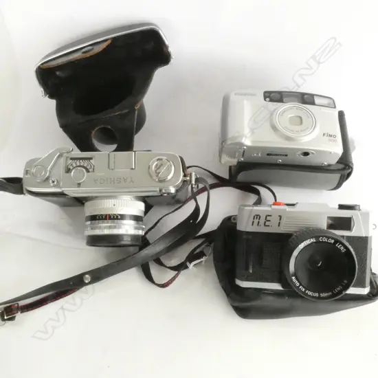 THREE OLD FILM CAMERAS, SAMSUNG, YASHICA + 1 OTHER.