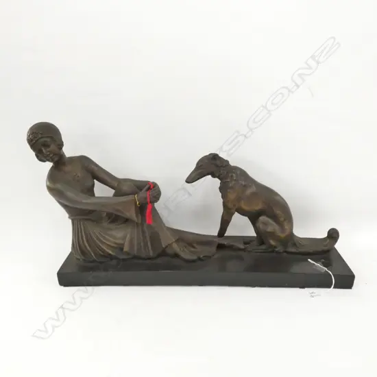 BRONZED DECO STYLE WOMAN WITH DOG L590 MM