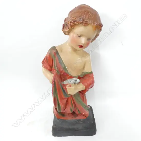 VINTAGE PLASTER GIRL WITH FISH H. 530MM