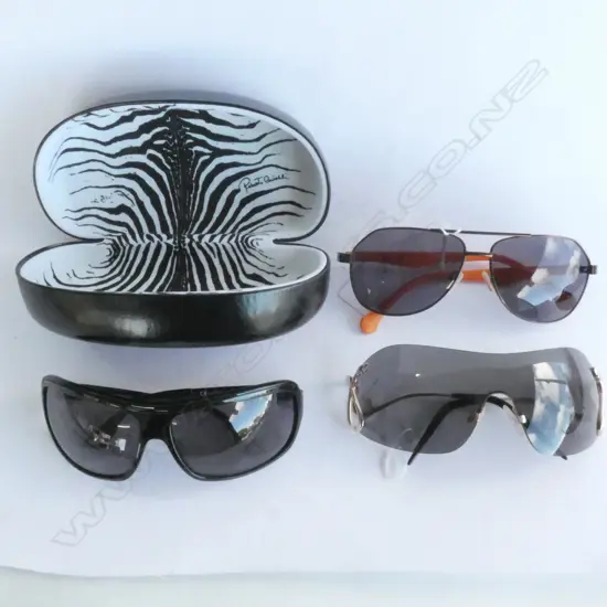 3 PAIRS SUNGLASSES; ROBERTO CAVALLI CASED, EMPORIO ARMANI, CONVERSE