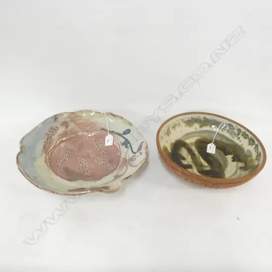 TWO LG STUDIO POTTERY BOWLS - D 350MM