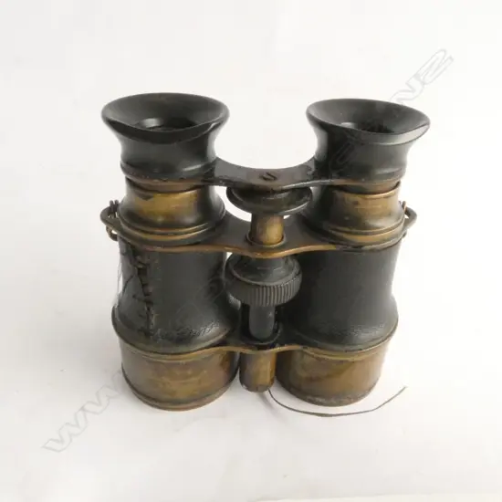 OLD BRASS & LEATHER BINOCULARS H. 120MM. SOME DAMAGE