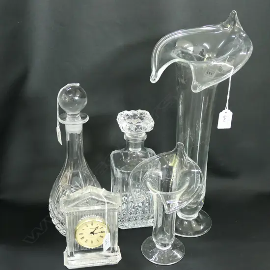 2 ITALIAN JACK IN THE PULPIT VASES CRYSTAL CLOCK+ 2 DECANTERS  H 460 MM