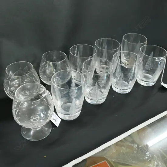 7 STUART CRYSTAL TUMBLERS + 3 CUT CRYSTAL BRANDY BALLOONS
