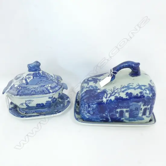 BLUE & WHITE REPRO MASONS TUREEN & CHEESE WEDGE 