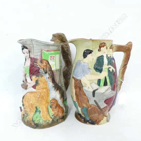 2 BURLEIGH WARE JUGS MARRIAGE + FEEDING TIME H 250 MM