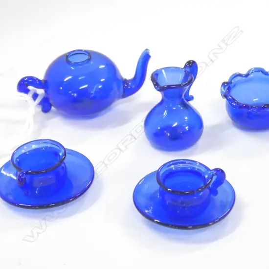 MINIATURE TEA SET - BLUE BRISTOL GLASS