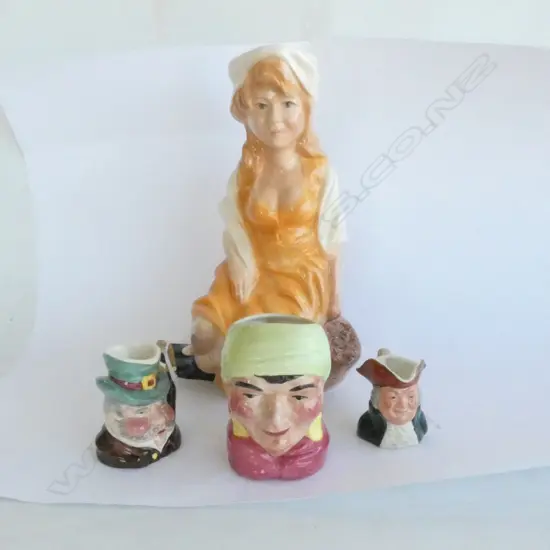 4 CHARACTER JUGS; LG MOLLY MALONE (H.260MM) & 3 SMALL TOBY JUGS INCL. THE SQUIRE & CABBY