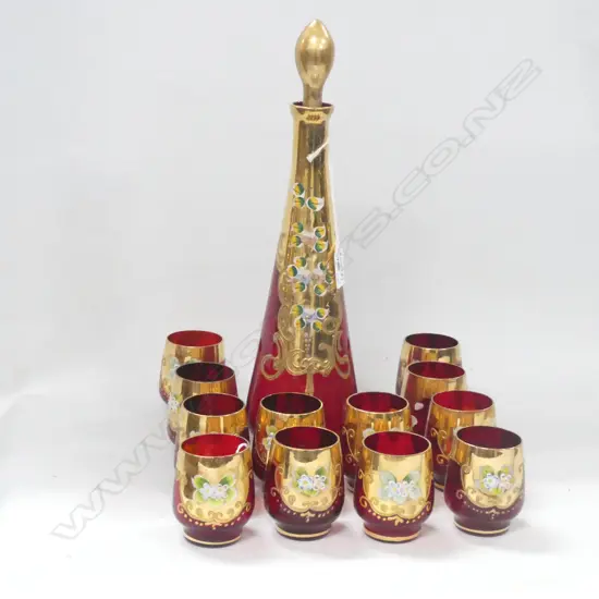 VENETIAN GLASS DECANTER + 12 GLASSES H 370 MM