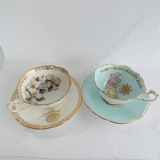PR PARAGON CUPS & SAUCERS; VICTORIAN CENTENNIAL & PATRIOTIC SERIES
