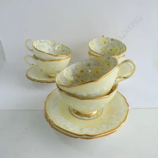 SET SIX PARAGON LEMON FLORAL CHIPPENDALE CUPS & SAUCERS 