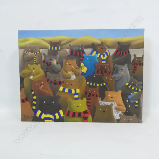 FRANK GORDON 'OTAGO VS. CANTERBURY (BEARS) OIL ON CANVAS '05 300 X 500MM