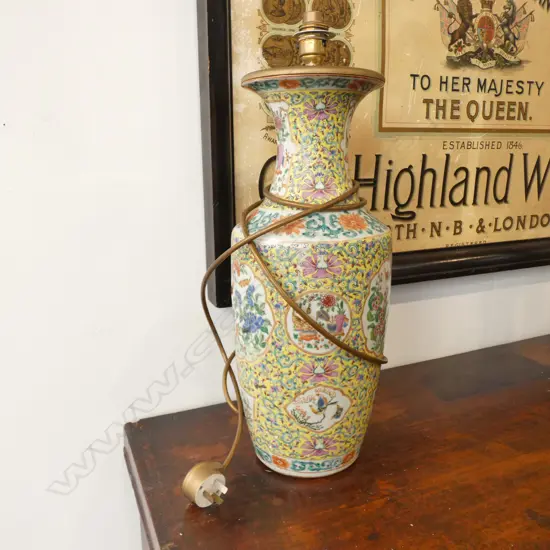 CHINESE FAMILLE ROSE LAMP NO SHADE H. 500MM AF OLD REPAIRS AND BREAKS