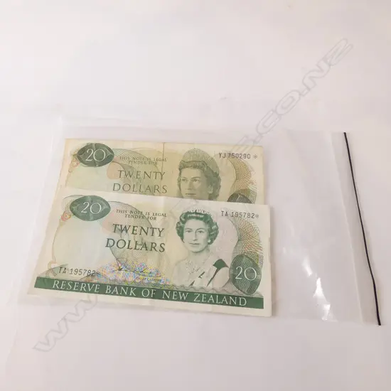 TWO OLD NZ $20 NOTES